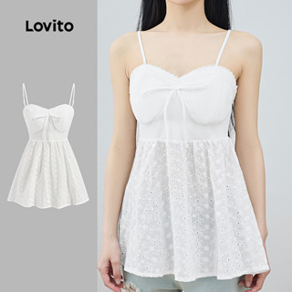 Lovito เสื้อกล้ามลําลองตาไก่ธรรมดาเย็บปักถักร้อยผักกาดหอมตัด…