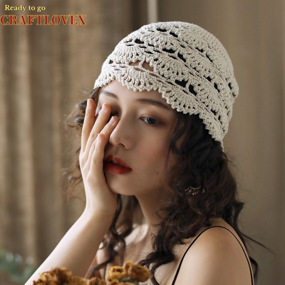 CraftLoveX หมวกcrochet ทำมือลายดอกไม้ย้อนยุค เหมาะสำหรับแฟชันลำลองของผู้หญิง
