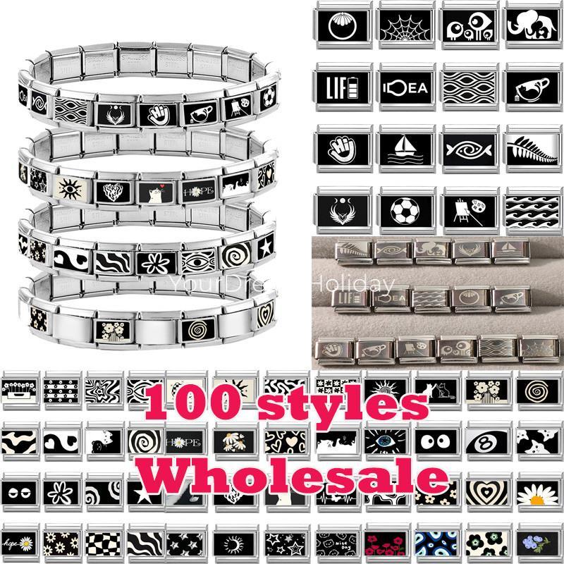 Original Black Series Flower Cat Sun Ghost Italian Links Charm Fit 9mm Stainless Steel Gift Modular Bracelet Jewelry Making