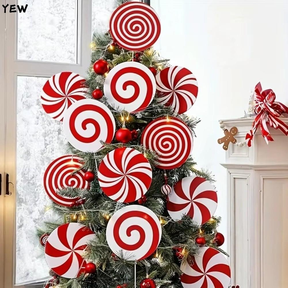 YEW 4/8/12 ชิ้นเครื่องประดับต้นคริสต์มาส, Shatterproof ขนาดใหญ่ Xmas Tree แขวนจี้, Peppermint Lollip