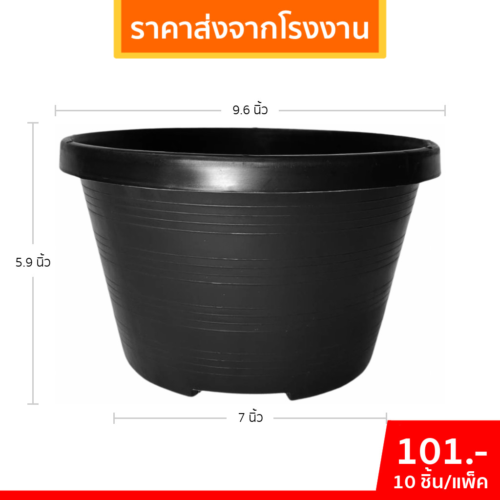 กระถาง กระถางทรงถ้วย กระถางเตี้ย ขนาด เบอร์ 10 9.5 นิ้ว สีดำ ยกมัด 10 ใบ