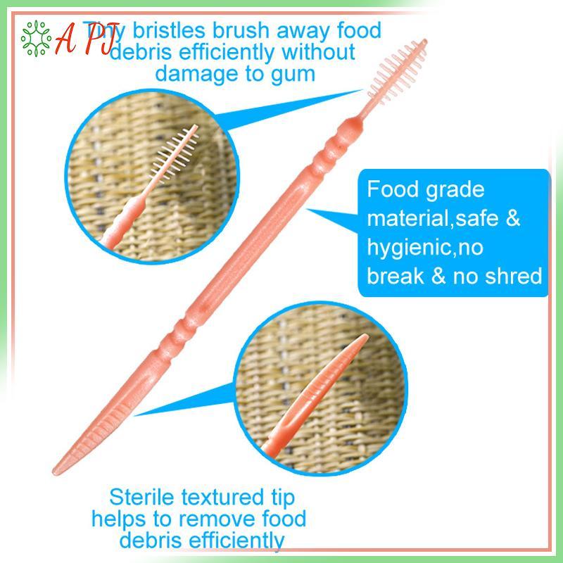 [APJ] 100 ชิ้น/กล่อง Double Head Floss Inter Toothpi Brush Tooth Sti Oral Care Toothpis Floss Pi [ให