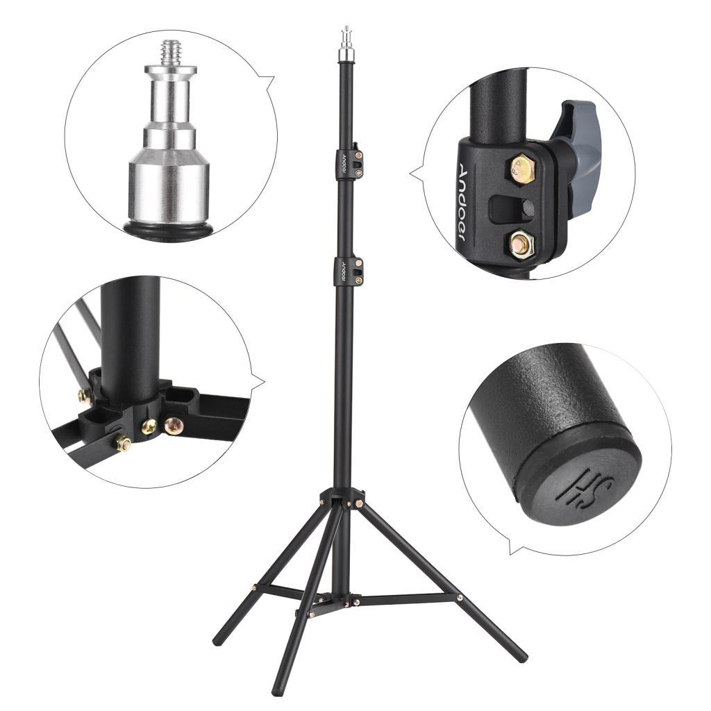 Ssrrou Andoer 210 ซม./83in ขาตั้งไฟโลหะแบบพกพา Heavy Duty ขาตั้งกล้องถ่ายภาพแบบปรับได้พร้อมสกรู 1/4 