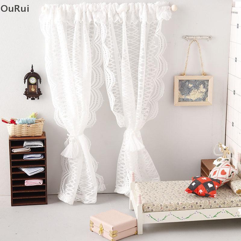 [B&C] 1/12 Dollhouse Miniature Lace Curtain Doll Home Bedroom Furniture Decor ของเล่นตุ๊กตาเครื่องใช