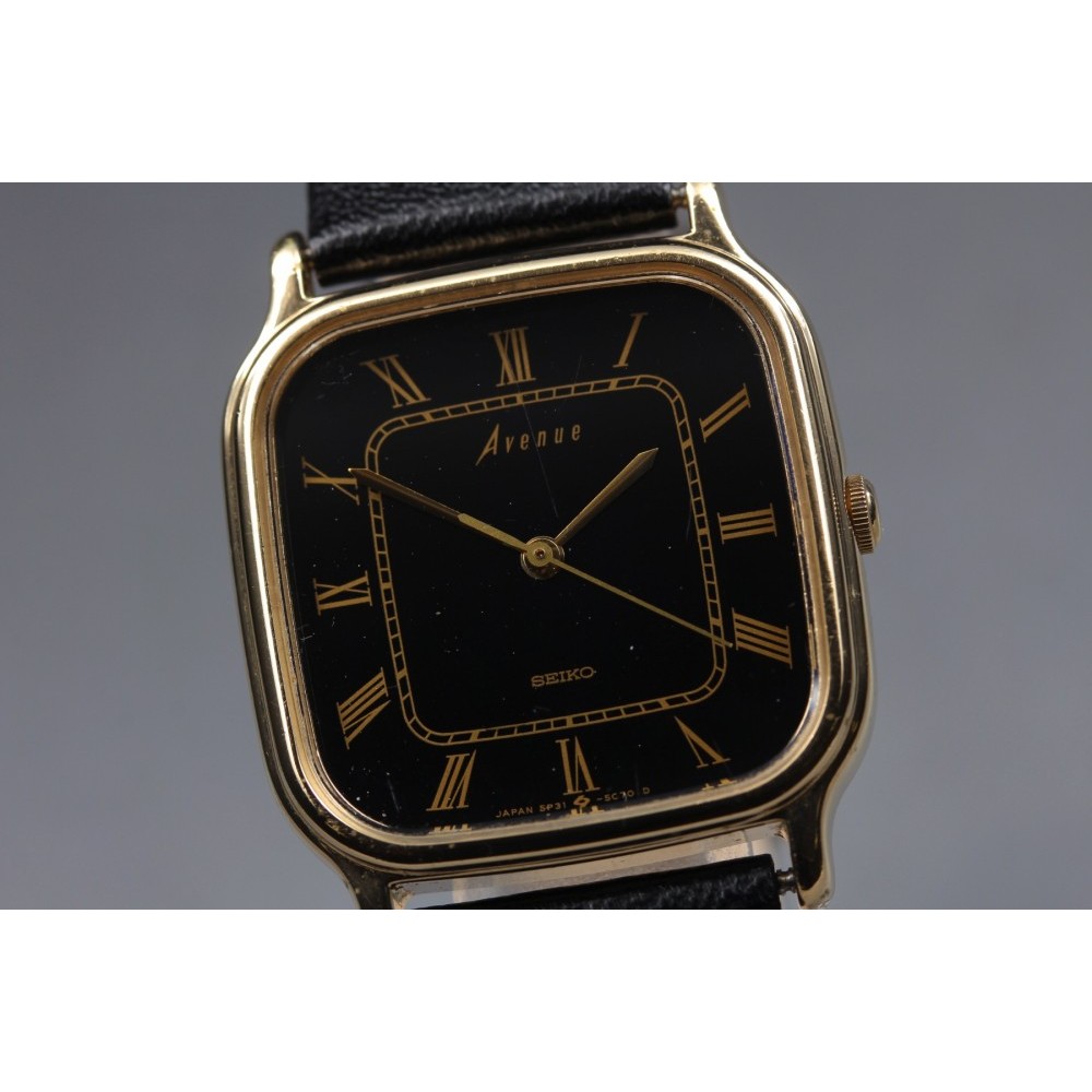 SEIKO Avenue 5P31-5B8A Black Roman Dial Square GP Quartz 27mm Men's Watch