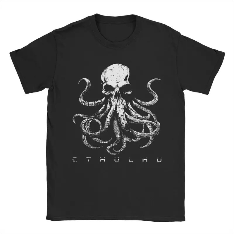เสื้อยืดคอตตอนแท้ลายหัวกะโหลก Cthulhu สุดแปลกใหม่สำหรับผู้ชาย คอโอ แขนสั้น เสื้อยืดของขวัญ