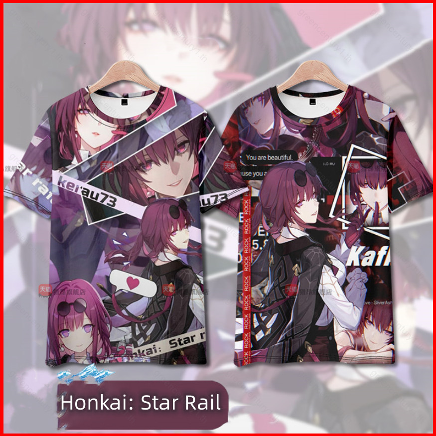 GC1 Honkai: Star Rail Anime T-Shirt แขนสั้น.kafka_cosplay สำหรับมังงะและแฟชันเสื้อลำลองผู้หญิง