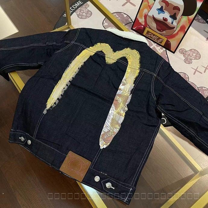 2026 new evisu เสื้อโค้ทแจ็คเก็ตจากวูลและยีนส์แปรง