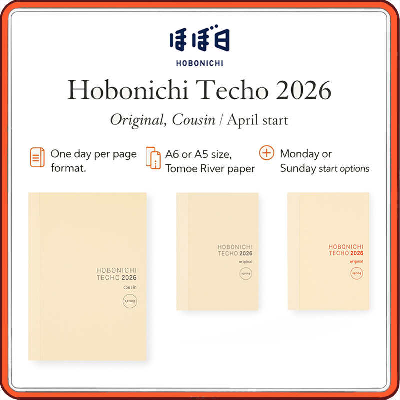 Hobonichi Techo 2026 Planner Japanese Version A6 Original & A5 Cousin Daily 1-Page Format, April Sta