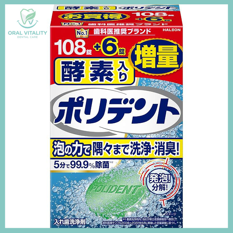 Polident Enzyme Denture Cleaner Tablets - 108 + 6 Bonus Tablets, 99.9% Germ Protection/ Direct from 