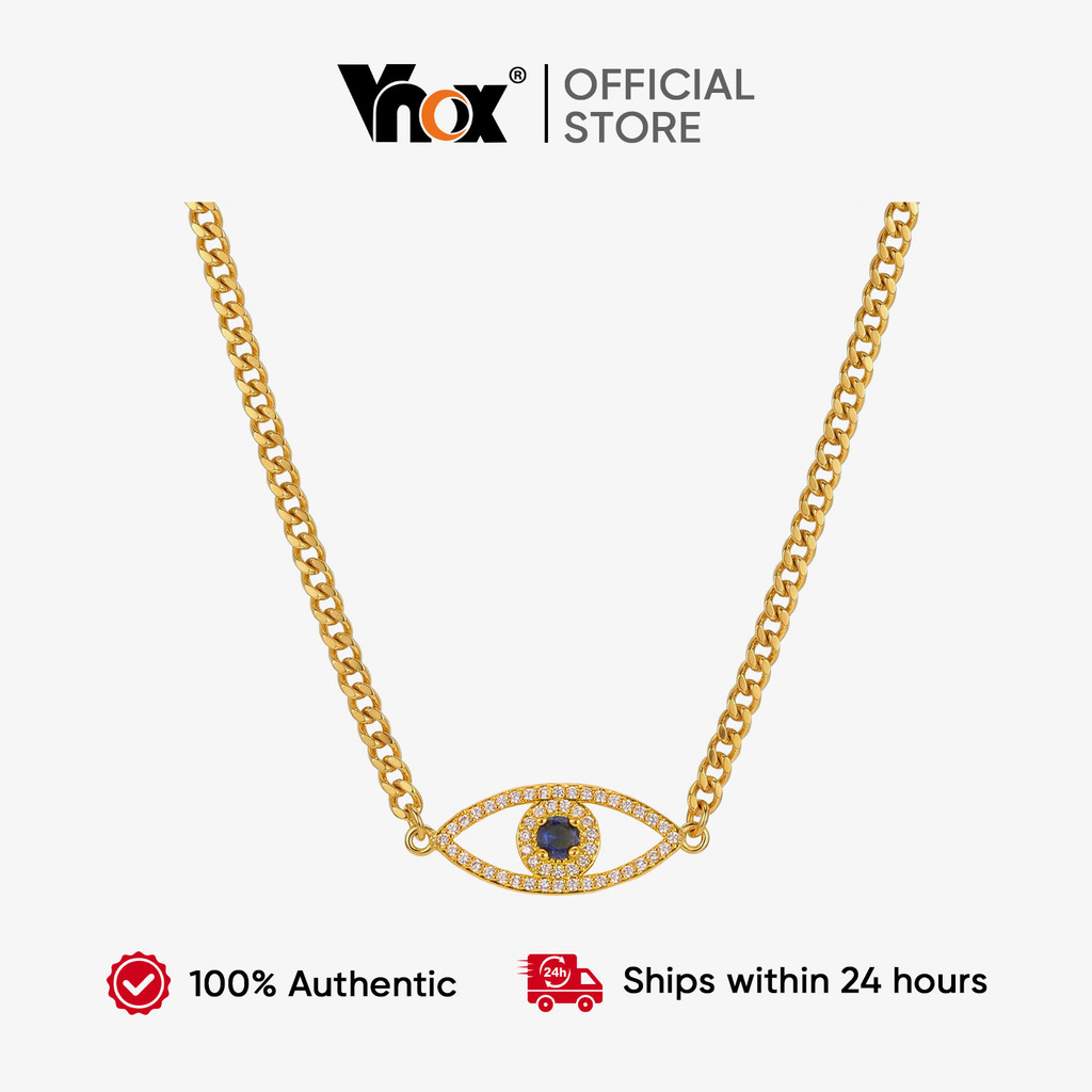 Vnox Gold Devil's Eye Necklace สร้อยคอซิทรินคúbic เพชรสังเคราะห์ พร้อมคริสตัล ของขวัญเสริมดวงและความเชื่อมั่น