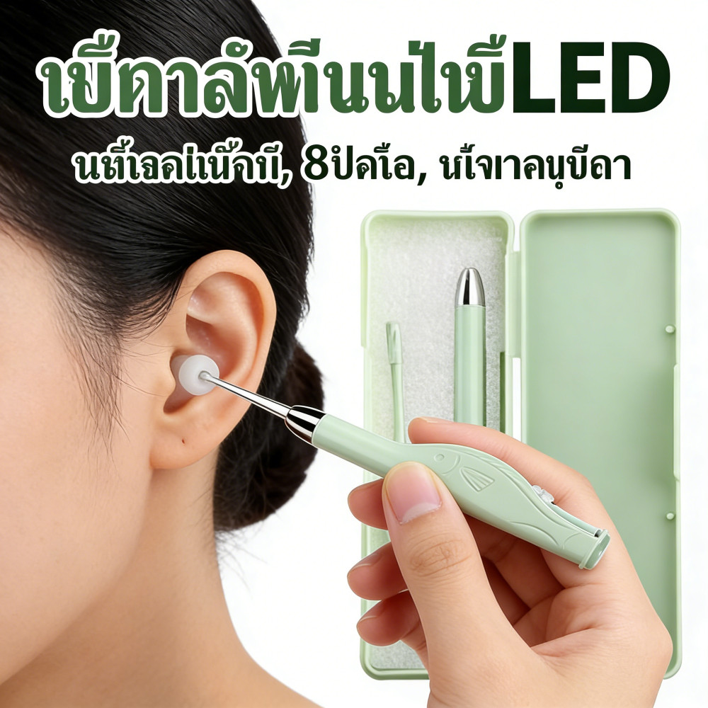 เห็นรูหูชัดเจนมีไฟLEDแว่นขยายความชัดสูง8เท่าทําให้สว่างสเตนเลสที่ทําความสะอาดหูไม้แคะหู
