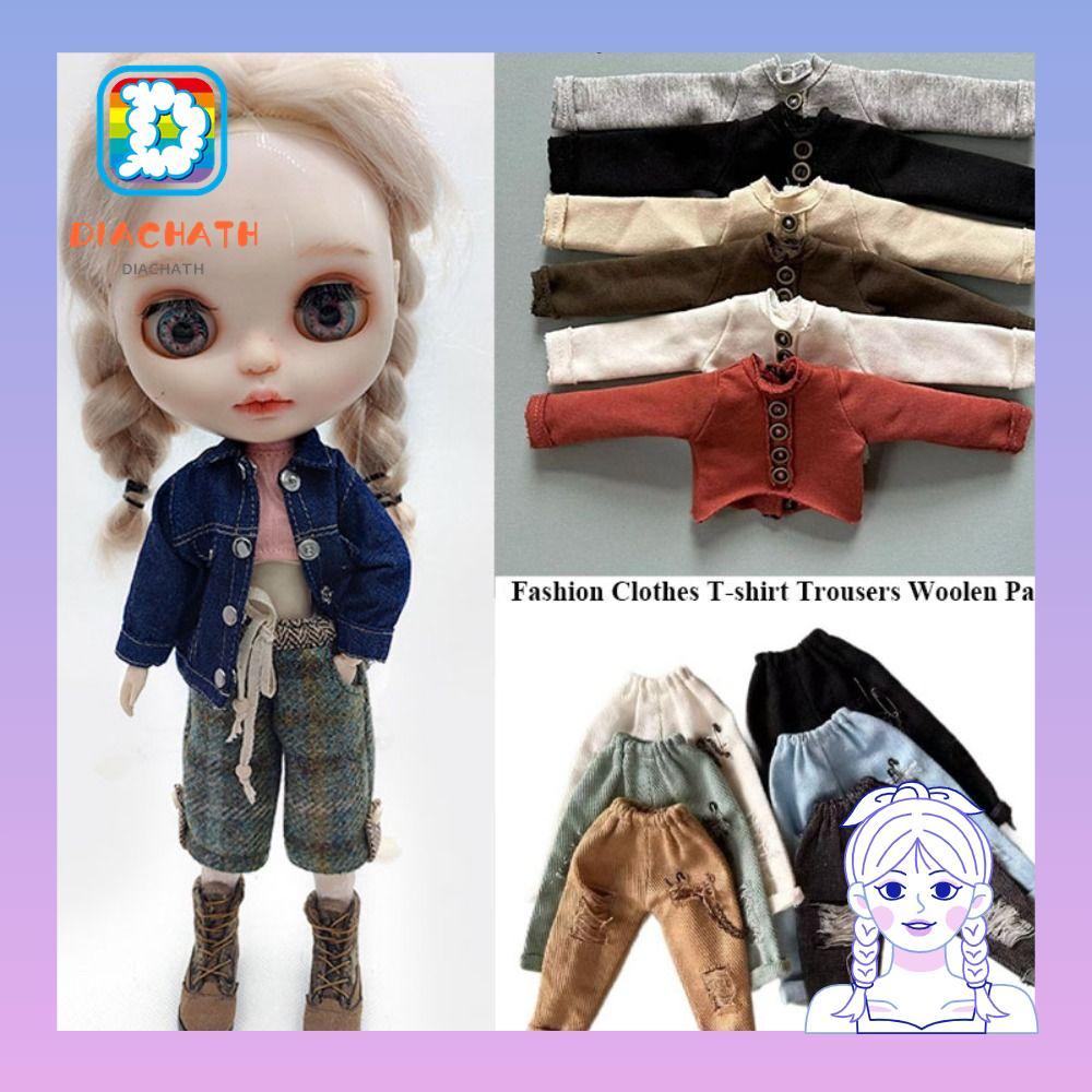 DICHATH เสื้อยืดกางเกง,แฟชั่นน่ารัก Casual Top,คุณภาพสูง DIY Mini Denim กางเกงสําหรับตุ๊กตาบลายธ์สํา