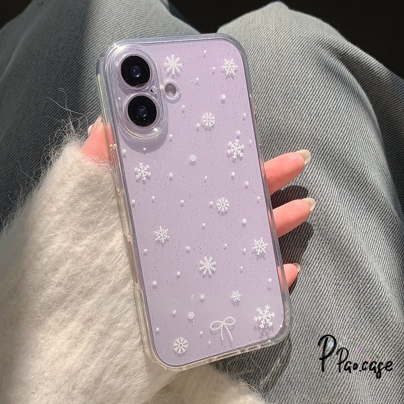 เคสไอโฟน13 17 15 เคสผงวาว ลายหิมะสีขาววินเทจ สำหรับ IPhone 17 16 11 13 14 12 15 Pro Max Air 14 7 8 15 16 Plus XR X