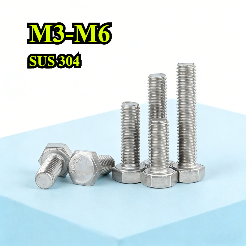 [ZQ-R] สกรูหกเหลี่ยมภายนอกสแตนเลส 304 เกลียวเต็ม M3/M4/M5/M6