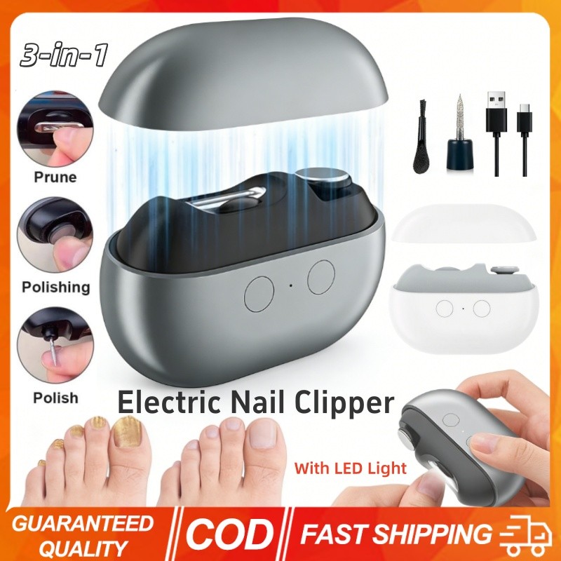 3-in-1 กรรไกรตัดเล็บไฟฟ้า Trimmer Polisher ไฟ LED อัตโนมัติในตัวเศษเล็บกล่องเก็บ USB ชาร์จแบบพกพาสําหรับผู้ใหญ่ผู้สูงอายุเด็ก