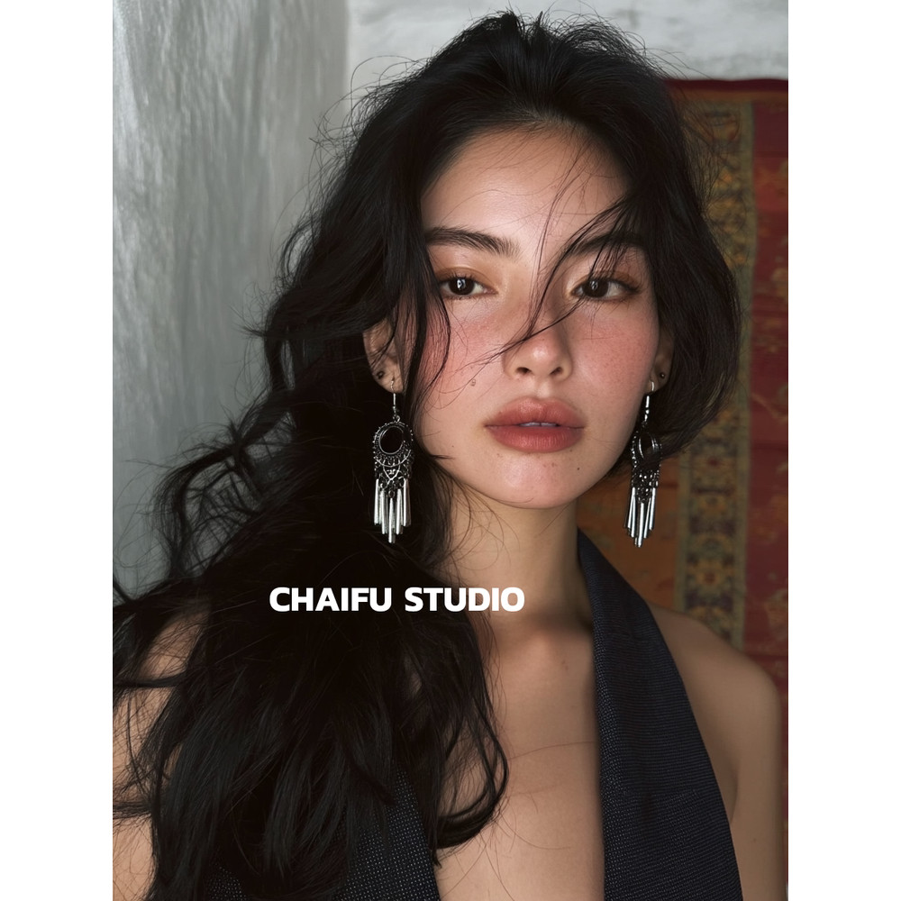 ต่างหูหนีบผู้หญิง ต่างหู E218 Studio Design Sense Miaozu Ear Hook Geometry
