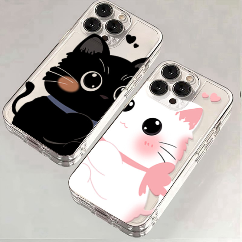 สําหรับ iPhone 17 Air 16 15 Pro Max XS Max XR X 6 6S 7 8 Plus น่ารักตลกแมวดําคู่โปร่งใสการ์ตูนซิลิโค