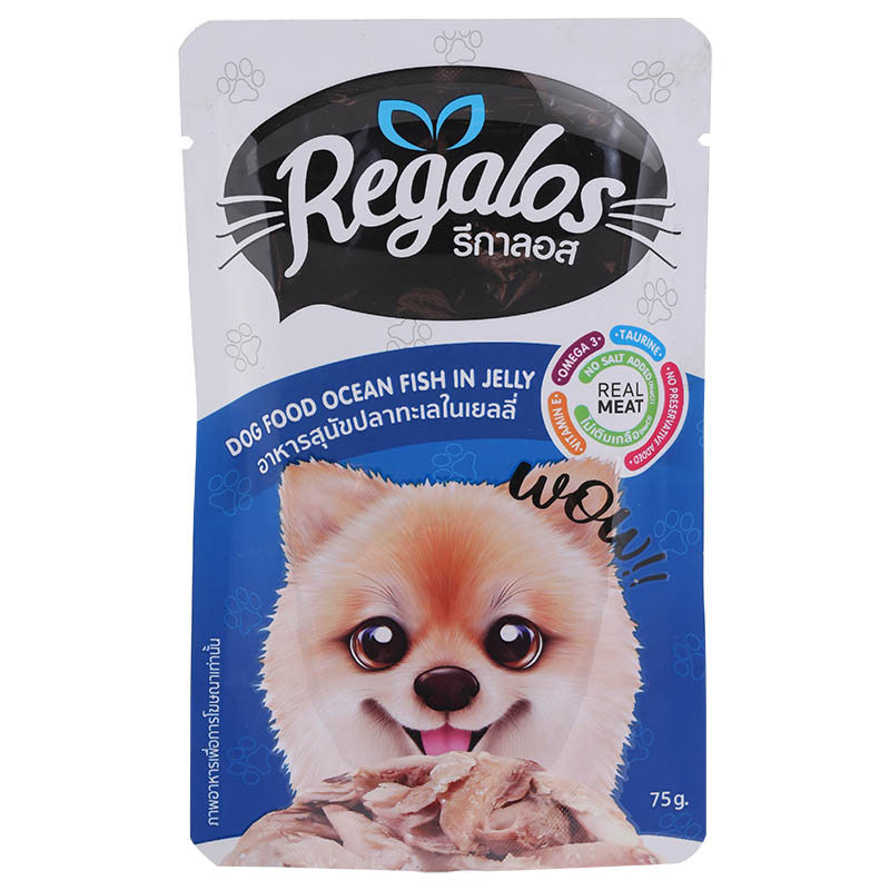 รีกาลอสอาหารสุนัขปลาทะเลในเยลลี่ 75กรัม Regalos Dog Food Ocean Fish In Jelly 75g. [หมายเลขบาร์โค้ด 8