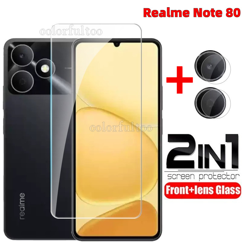 RealmeNote80 2in1 กระจกนิรภัยสําหรับ Realme หมายเหตุ 80 Note80 หมายเหตุ 70 60 Note70 Note60 4G 5G 9H Clear Full Cover กระจกนิรภัยป้องกันฟิล์มด้านหลังหน้าจอป้องกันฟิล์ม