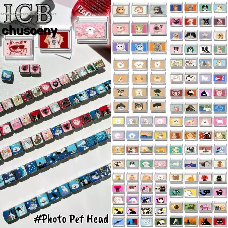 【รุ่นภาพถ่าย】🐱สร้อยข้อมือสแตนเลสแบบอิตาเลียน charm ขนาด 9 มม. เสริมบุคลิกภาพ