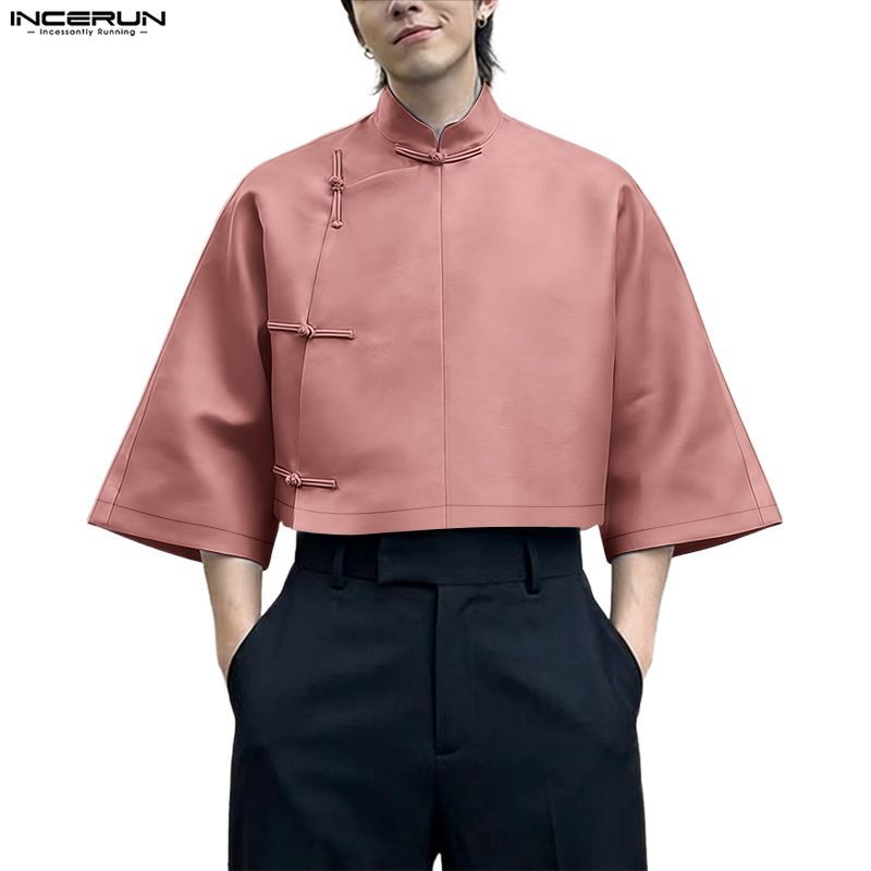 เสื้อผู้ชายสไตล์เกาหลี แบบคลาสสิก แขน3/4 ปุ่มกบ ทรงพอดีตัว