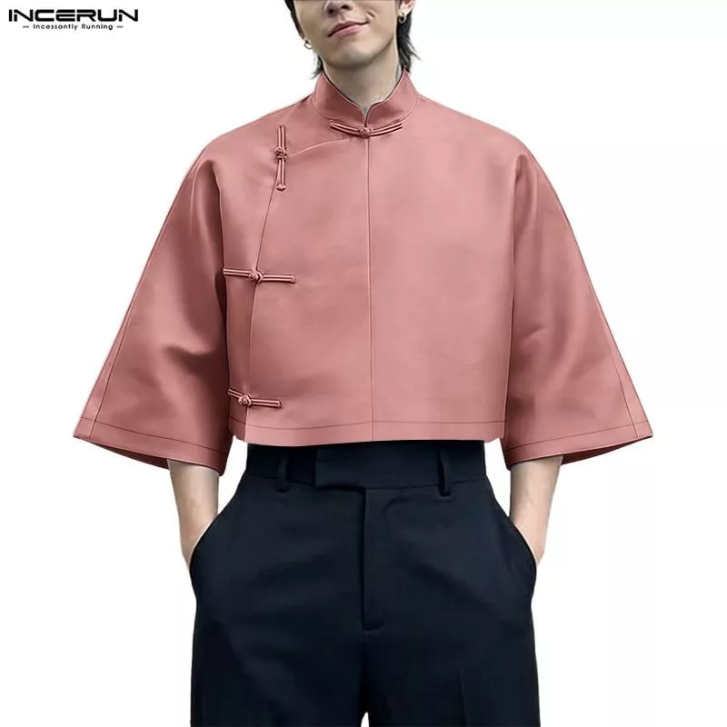 เสื้อผู้ชายสไตล์เกาหลี แบบคลาสสิก แขน3/4 ปุ่มกบ ทรงพอดีตัว