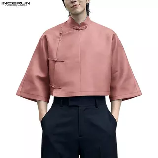 เสื้อผู้ชายสไตล์เกาหลี แบบคลาสสิก แขน3/4 ปุ่มกบ ทรงพอดีตัว
