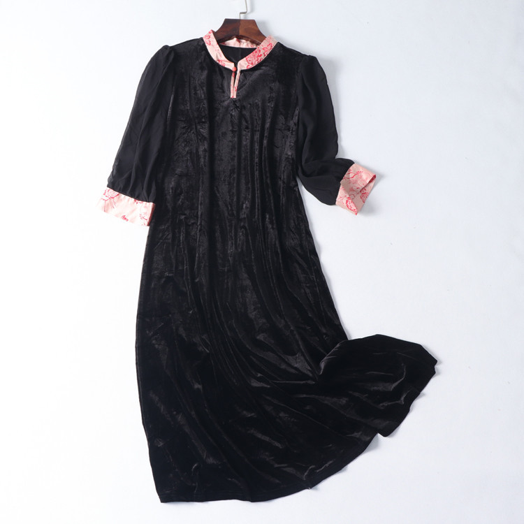 ชุดกำมะหยี่สไตล์จีน ออกแบบสำหรับฤดูใบไม้ผลิและฤดูร้อน แขนยาว PB0K168