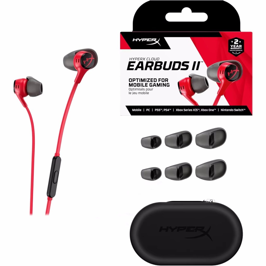 HyperX Cloud Earbuds II 2 หูฟังสําหรับเล่นเกมพร้อมไมโครโฟนหูฟังชนิดใส่ในหูเสียงในหูแบบมีสายที่ได้รับ