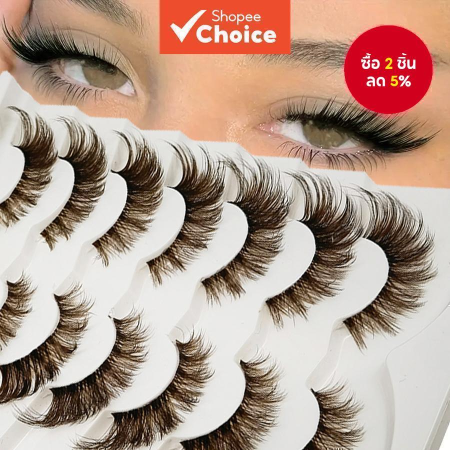 7 คู่ Mango Eye Brown Lashes, 8D Soft Curly Natural-Looking, Dramatic Extension สําหรับดวงตาประกาย