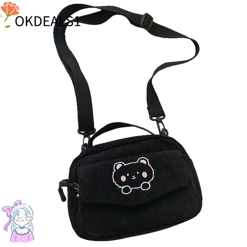 DEALSHOP กระเป๋าสตางค์หนังสือ, Kawaii Corduroy Kawaii Crossbody Bag, Cute Corduroy Crossbody Bag Bea