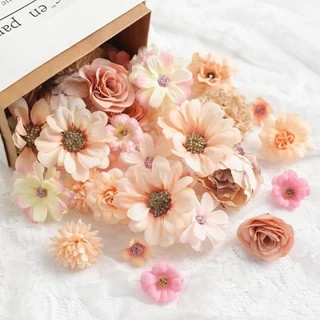 5/20/40/50 ชิ้น Faux ดอกไม้หัวชุดแชมเปญประดิษฐ์ดอกไม้หัวปลอม Peony Daisy Rose ดอกไม้ Multicolor ผ้าไหมสําหรับ Craft Garland งานแต่งงาน DIY Graduation Decor
