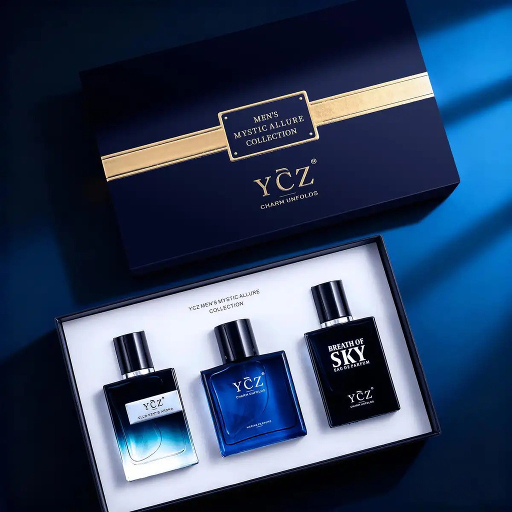 YCZ Mens Mystic Allure Collection Fragrance Set - YCZ Club Marine & Breath of Sky Eau De Cologne Gif