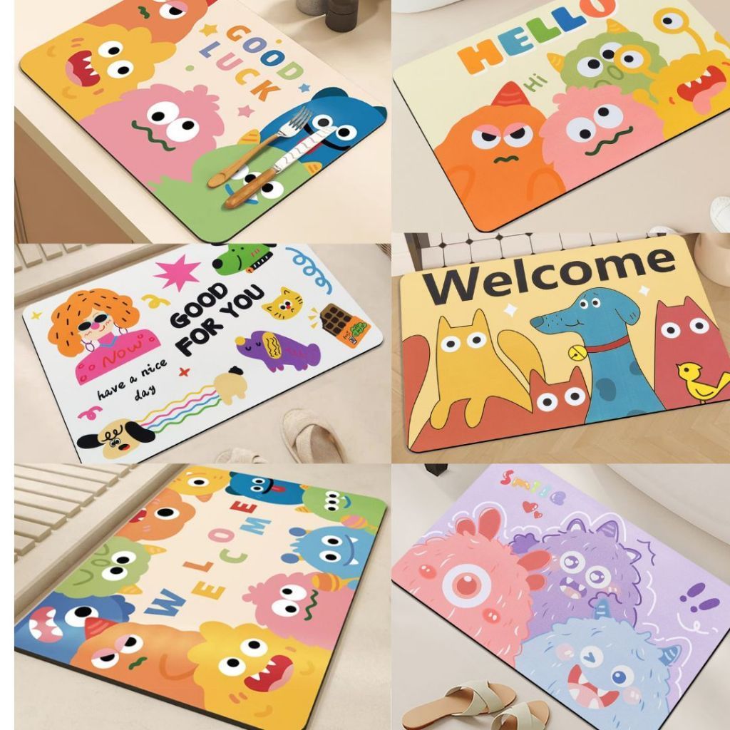 แผ่นรองเช็ดเท้าห้องน้ำลายการ์ตูน น่ารัก หลายข้อความ (Smile, Hello)​ – S00139 ราคา ถูกที่สุด ดีลบีเคเค แกลเลอรีภาพที่ 5