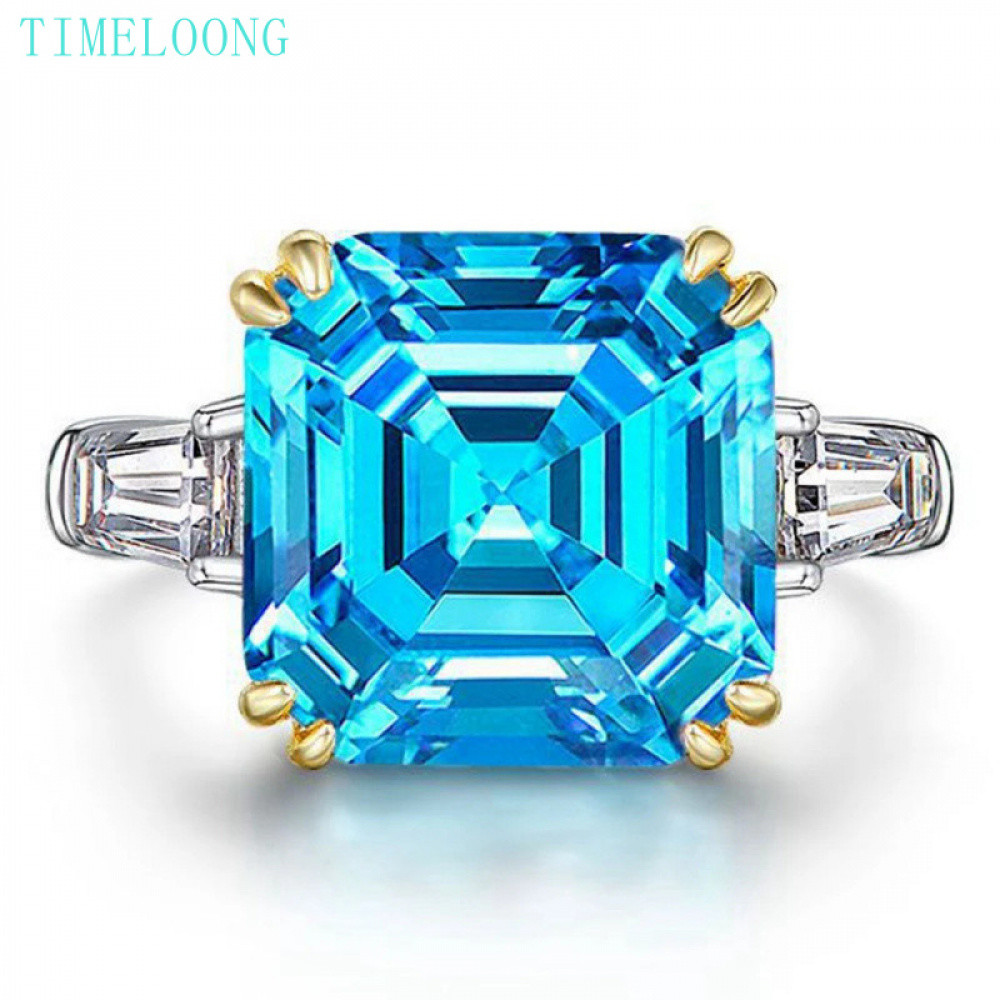 12*12 MM 7 CT Asscher ตัด Lab Sapphire Citrine High Carbon Diamond Gem งานแต่งงานแหวนผู้หญิง 100% 92