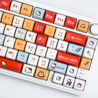 MAIMOOO Thai Keycap Hello Kitty MOA Profile 120 คีย์ PBT Dye Sublimation Aula F75 F99 RK100 สีแดงการ์ตูนลูกแมว Sanrio Keycaps น่ารัก Kitty ไทย Keycaps