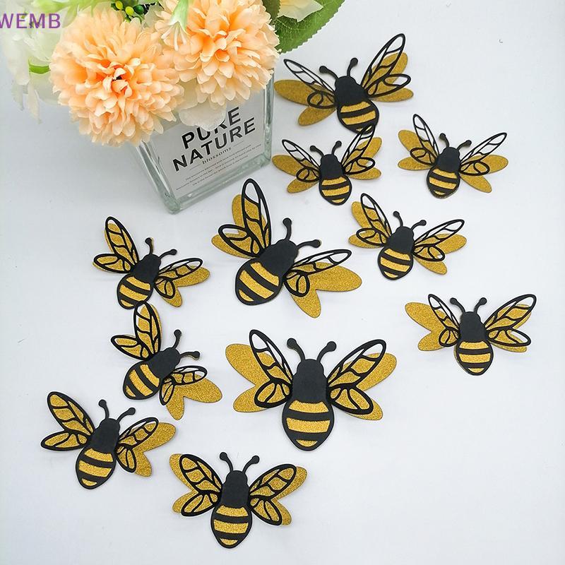 WEMB 12 ชิ้น 3D Double Layer Bees Wall Stiers ห้องนั่งเล่นงานแต่งงานตกแต่งห้องเด็กตกแต่งในครัวเรือน DIY Wall Art Stiers ใหม่