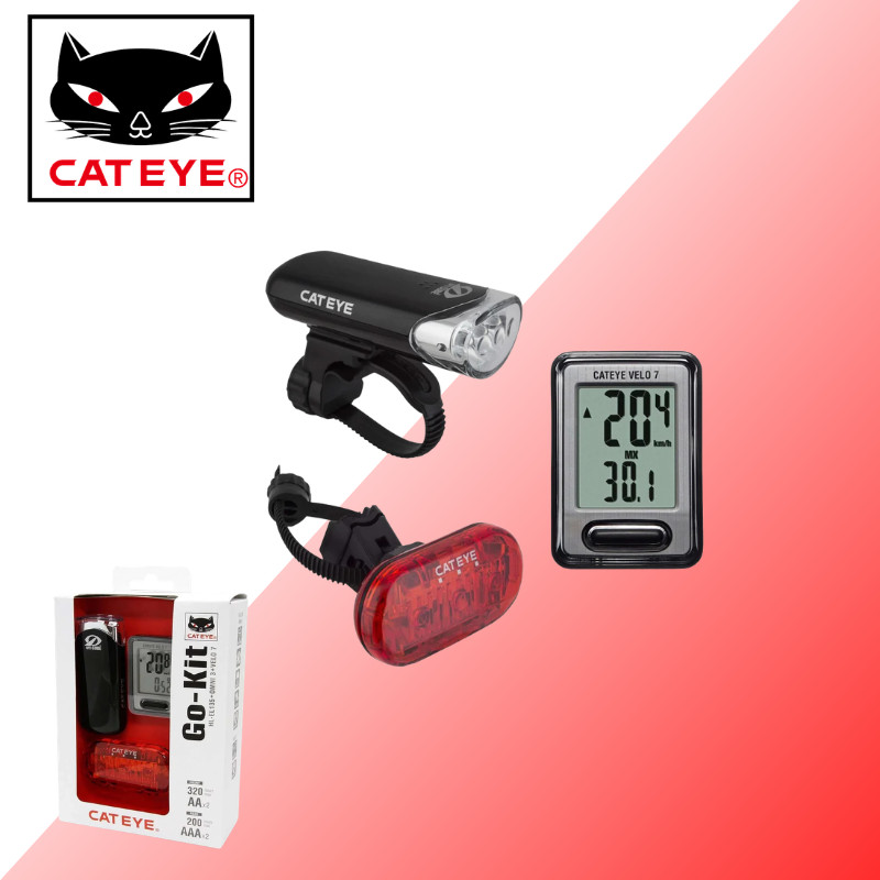 CATEYE SET GO KIT ไฟหน้า + ไฟท้าย พร้อมไมล์ จักรยาน