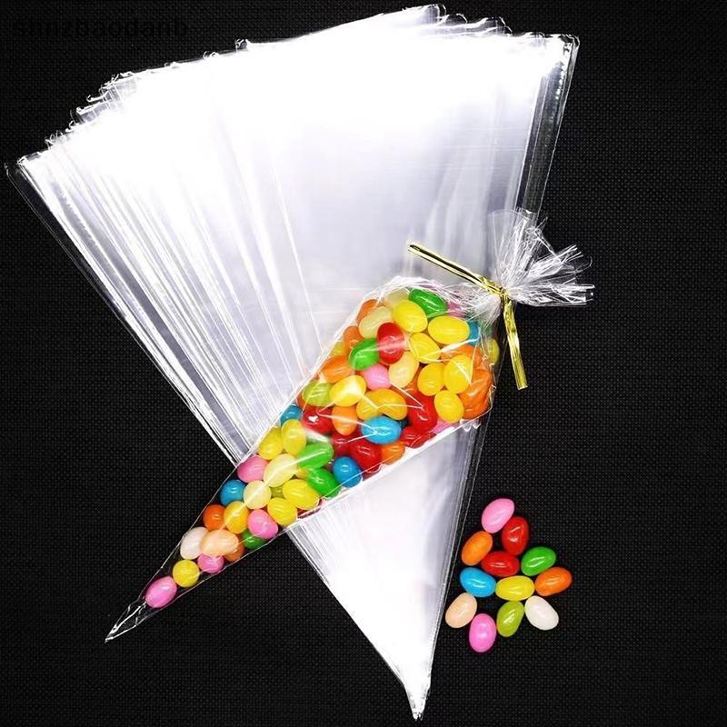 [shnzbaodanb] 100 ชิ้นกรวยใสถุงเก็บขนมกรวย Transprant ถุงพลาสติก Popcorn ถุงขนมสําหรับทารกงานแต่งงานกระเป๋าอุปกรณ์ TH