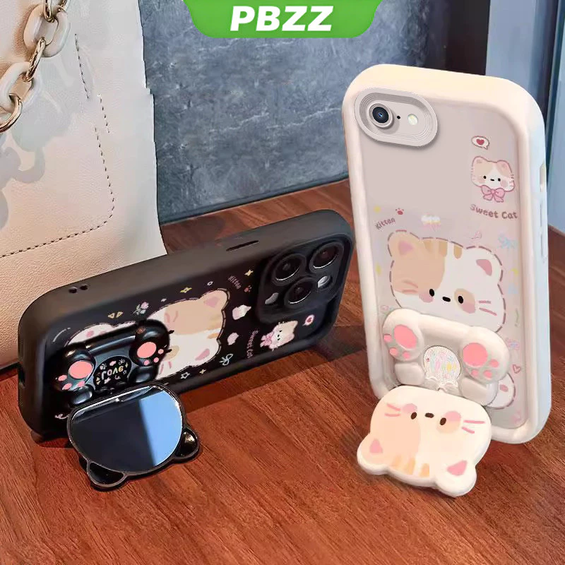 PBZZ FOR เคส เคสสําหรับ iphone 5s iphone 5 iphone 6 iphone 6s iphone 6 plus เคสโทรศัพท์ Softcase ซิลิโคนกันกระแทกปกดีไซน์ใหม่ความงามการ์ตูนแมวพร้อมที่วางสําหรับกระจก JTMMZJ01