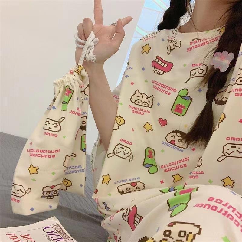 Cartoon pajamas for women, summer short-sleeved nightgown, cute pajama set for women