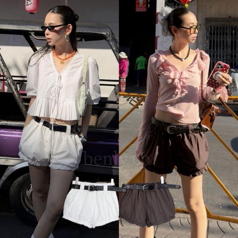 BY0455 กางเกงฟักทอง+เข็มขัด** ผ้า2ชั้น ทรงน่ารัก benly co