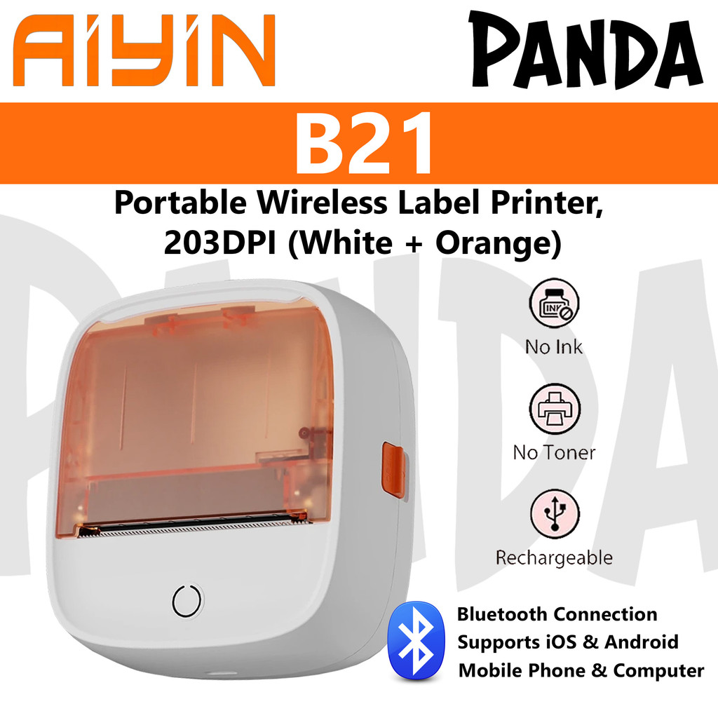 เครื่องพิมพ์ฉลากไร้สายแบบพกพา Aiyin B21 สีส้มสีขาว