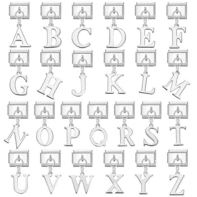 สแตนเลสตัวอักษรภาษาอังกฤษ Charm แฟชั่น DIY โมดูลสร้อยข้อมือประณีตจี้อุปกรณ์เสริมเครื่องประดับ