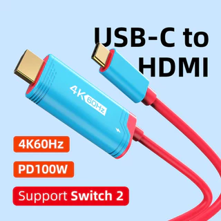 DOCK แบบพกพา Nintendo Switch2/OLED/Switch USB C to HDMI อแดปเตอร์ 2m รองรับการชาร์จ 4K 100W PD สาย HDMI