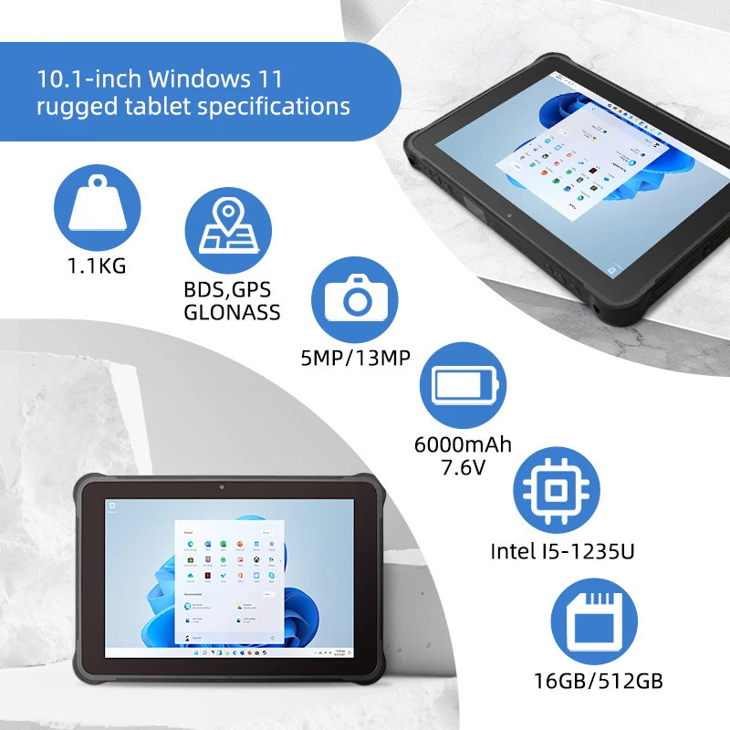 ทนทาน Win 11 pro แท็บเล็ต Intel i7-1255U 16 + 1TB SSD 10.1 นิ้วหน้าจอสัมผัส 4G LTE GPS HDMI2.0 BT 5.