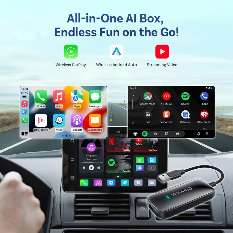 Ottocast Play2Video Ultra Ai Box Wireless CarPlay Android อะแดปเตอร์อัตโนมัติในตัว Youtube Netflix I