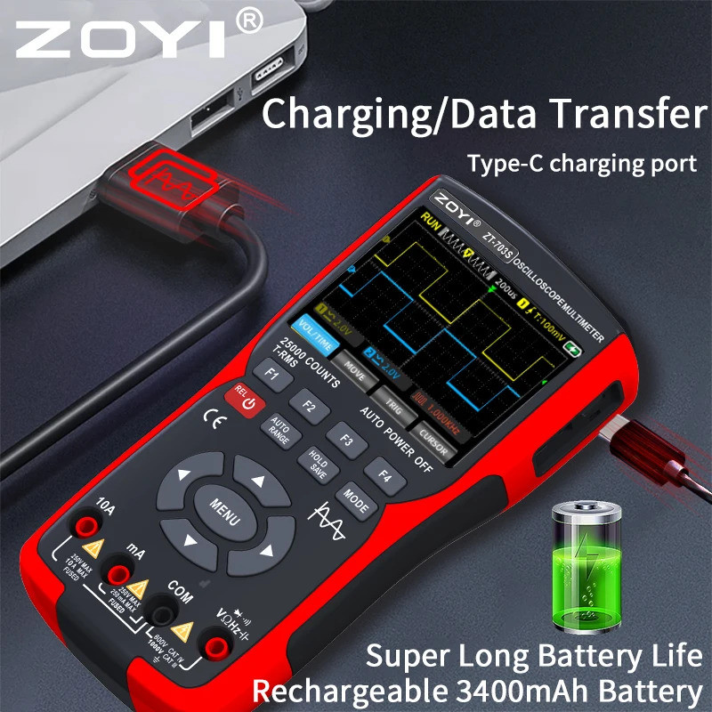 ZOYI ออสซิลโลสโคปสองช่อง ZT-703S เครื่องกําเนิดสัญญาณมัลติฟังก์ชั่น 3-in-1 ช่างไฟฟ้าความแม่นยําสูง