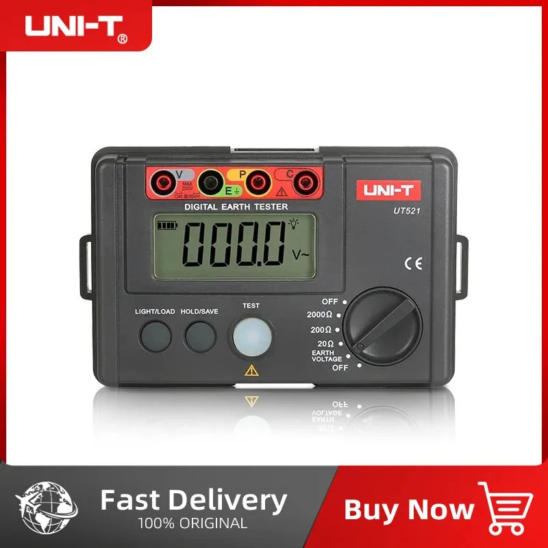 UNI-T เครื่องทดสอบดินดิจิตอล UT521 UT522 2000Ω 4000Ω เครื่องวัดความต้านทานสายดิน Megometer Ohm Meter